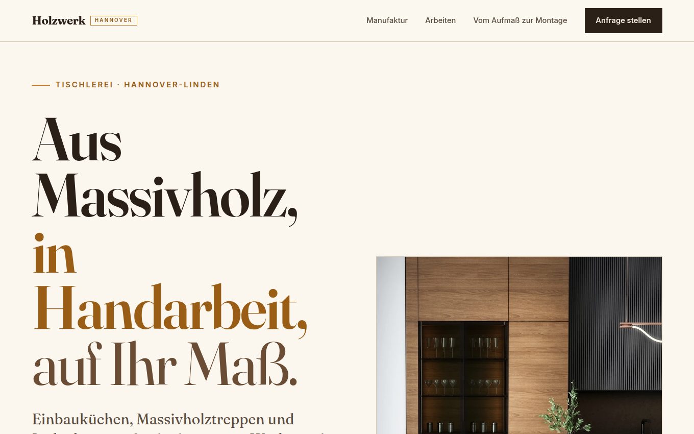 Vorschau der Beispiel-Website Holzwerk Hannover