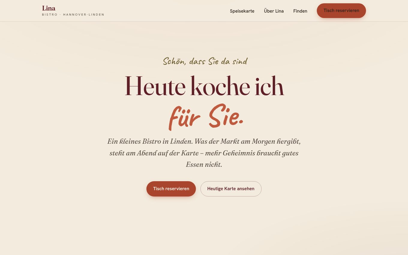 Vorschau der Beispiel-Website Restaurant Lina