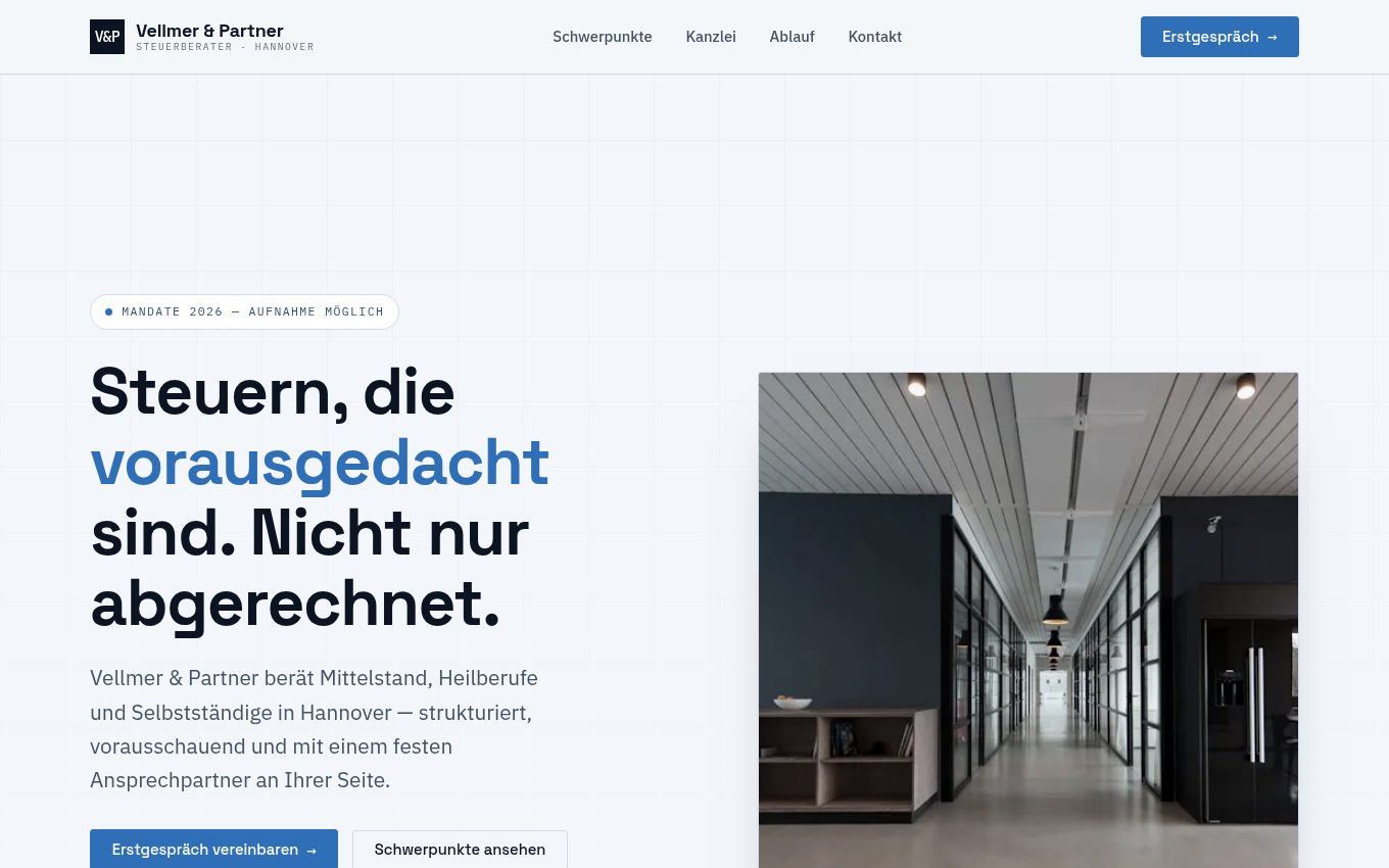 Vorschau der Beispiel-Website Vellmer & Partner Steuerberater
